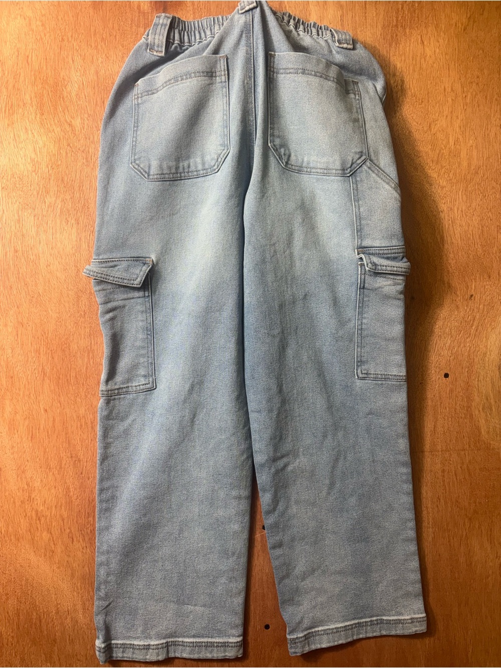 Flying Angel Women’s 9/29 Light Wash Cargo Wide Leg Jeans Elastic Waist - Picture 3 of 9